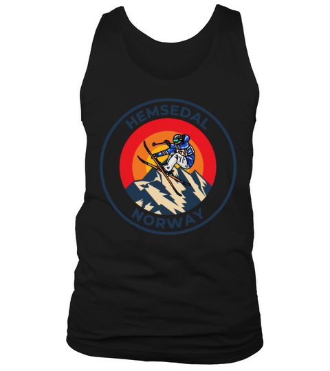 Retro cool Skiing in Hemsedal Norway Sunset Tank Top Unisex