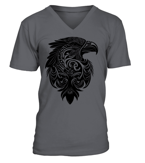 Eagle In Vintage Tribal Tattoo Feather Style V-Neck T-shirt