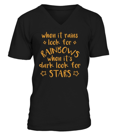 Look for Rainbows - Quote - Stars - Night V-Neck T-shirt