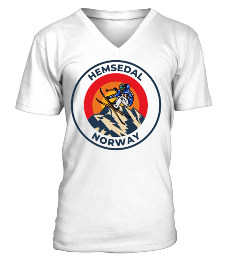 Retro cool Skiing in Hemsedal Norway Sunset V-Neck T-shirt