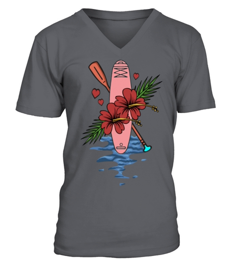 Stand Up Paddling Paddler And Dog Floral Art V-Neck T-shirt