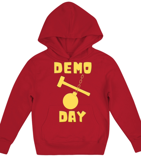 Demo Day retro demolition tools yellow logo Kids Hoodie