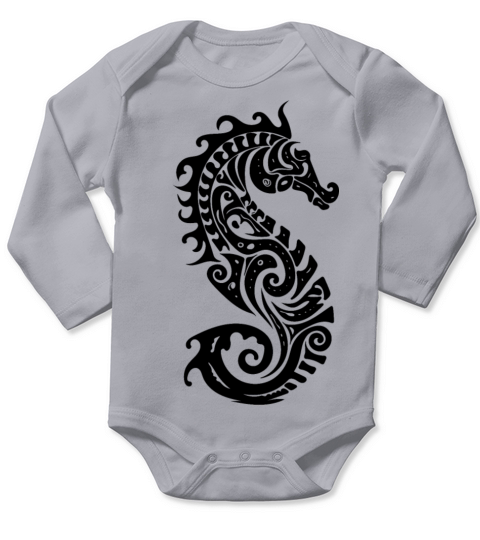 Little Cute Vintage Seahorse Long Sleeve Baby One-Piece