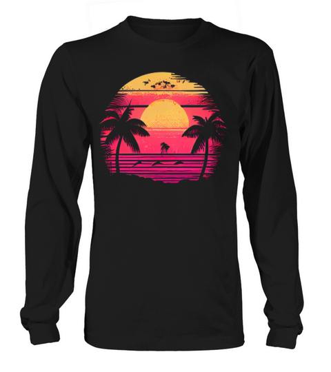 Vintage Retro Sunset Watercolor Beach Vacation 1 Long sleeved Unisex