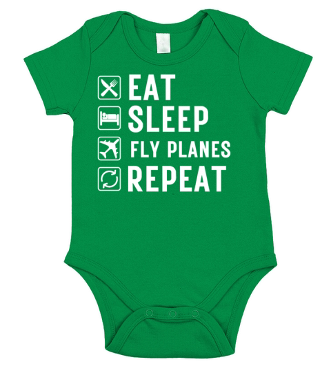 eat sleep fly planes repeat Short Sleeve Baby One-Piece