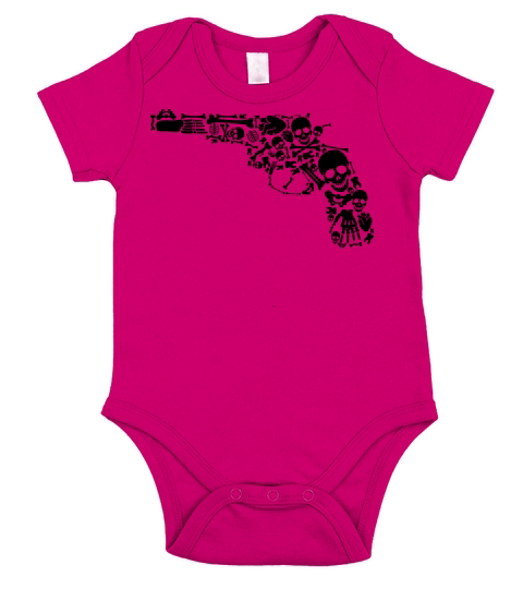Weapon Firearm Skeleton Skull Illustration Short Sleeve Baby One-Piece