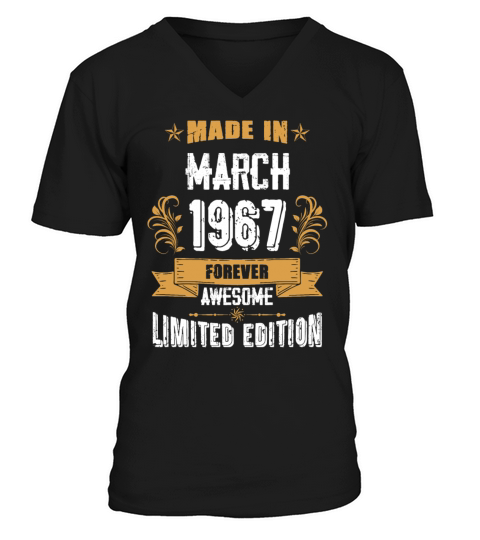 March 1967 Vintage Birthday Present V-Neck T-shirt