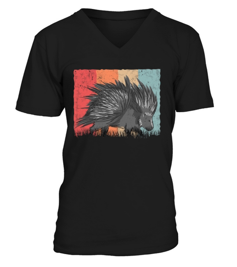 Porcupine Vintage Retro V-Neck T-shirt