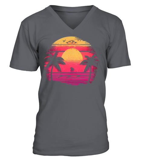 Vintage Retro Sunset Watercolor Beach Vacation 1 V-Neck T-shirt