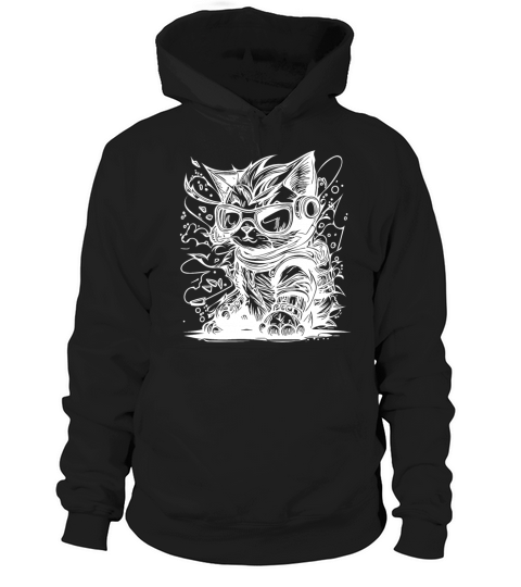 Little Cool Space Cat Splash Tattoo Style Hoodie Unisex