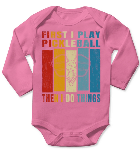 Retro Vintage First I Play Pickleball Long Sleeve Baby One-Piece