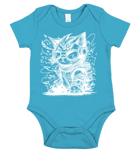 Little Cool Space Cat Splash Tattoo Style Short Sleeve Baby One-Piece