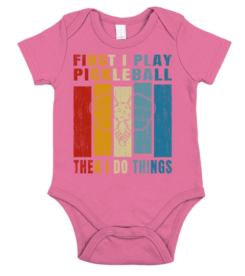 Retro Vintage First I Play Pickleball Short Sleeve Baby One-Piece