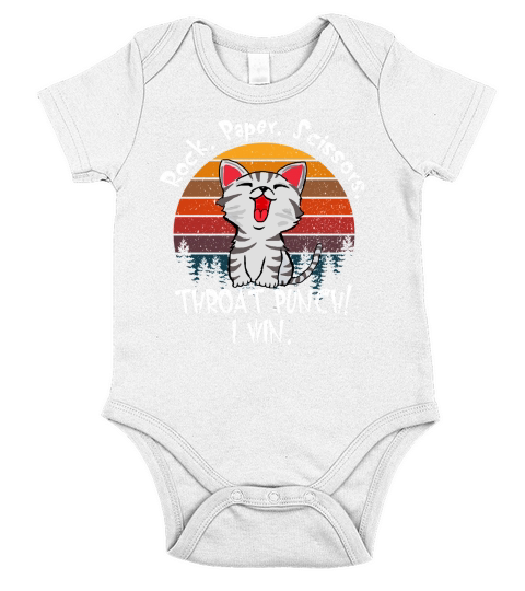 Rock Paper Scissors Throat Punch I Win Cat Funny Short Sleeve Baby One-Piece