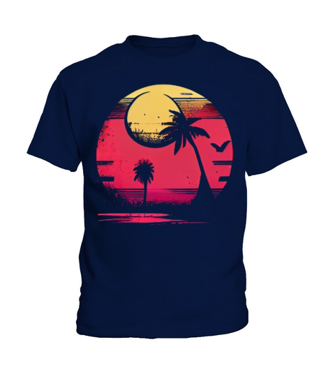 Vintage Retro Sunset Watercolor Beach Vacation 5 Kids T-Shirt