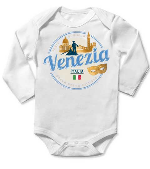 Venice with gondolier Italy carnival vintage Long Sleeve Baby One-Piece