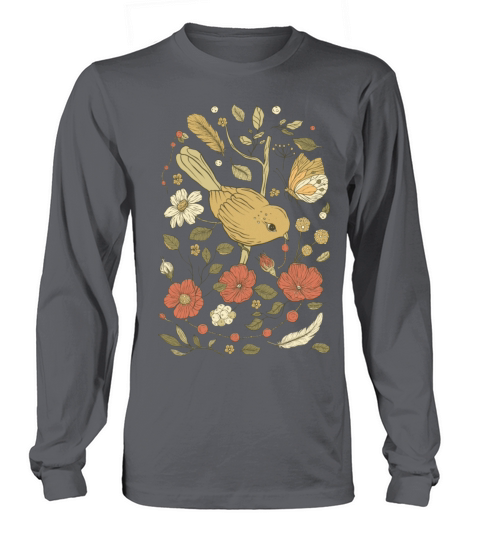 Beige Brown Bird Vintage T-Shirt Long sleeved Unisex