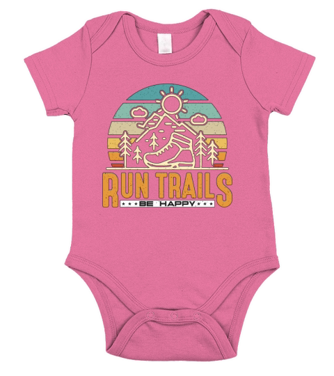 Trail Running Run Trails Be Happy Retro Athletes Short Sleeve Baby One-Piece
