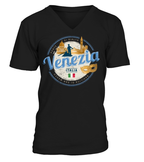 Venice with gondolier Italy carnival vintage V-Neck T-shirt