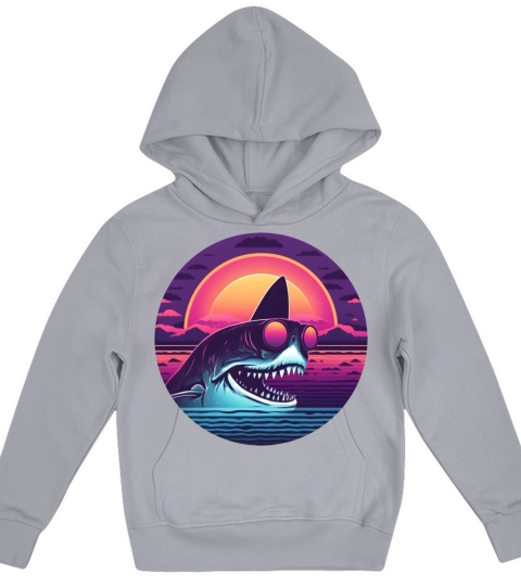 Shark Retro 80s 90s Vintage Kids Hoodie