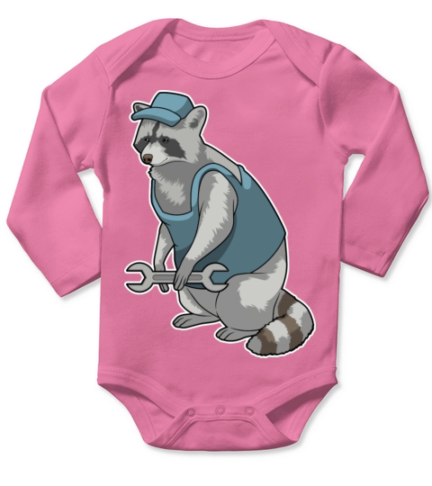 Racoon As Craftsman With Wrench Long Sleeve Baby One-Piece