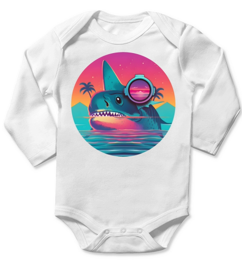 Retro Shark Lovers Vintage Long Sleeve Baby One-Piece