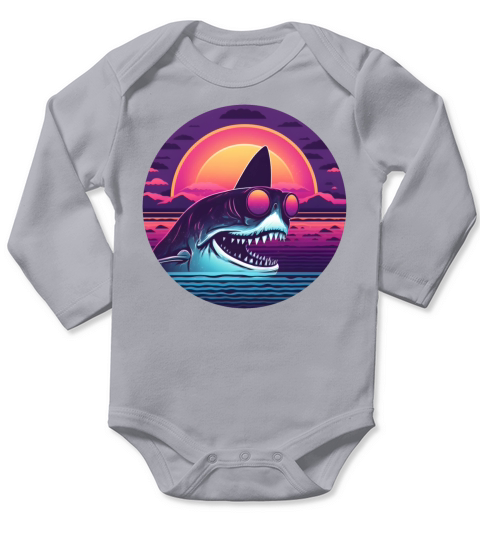 Shark Retro 80s 90s Vintage Long Sleeve Baby One-Piece