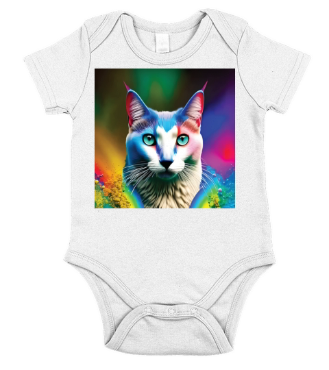 cat with rainbow splashes of color4 Short Sleeve Baby One-Piece