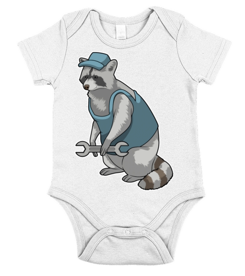 Racoon As Craftsman With Wrench Short Sleeve Baby One-Piece