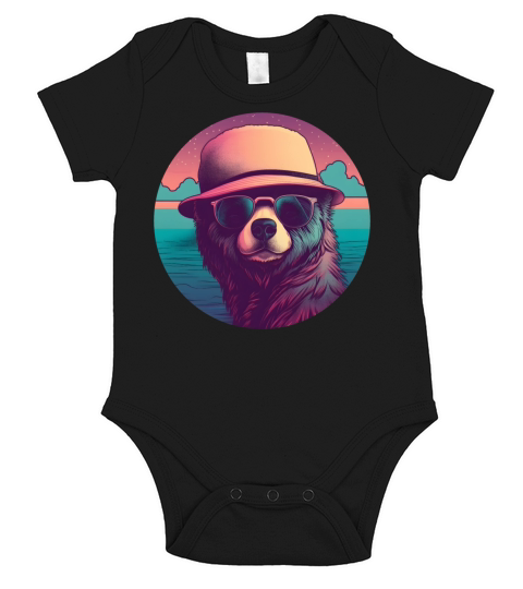 Retro Bear Lovers Design Short Sleeve Baby One-Piece