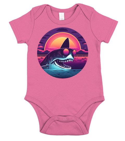 Shark Retro 80s 90s Vintage Short Sleeve Baby One-Piece