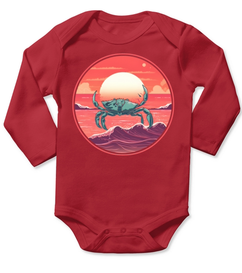 80s 90s Style Crab Vintage Long Sleeve Baby One-Piece