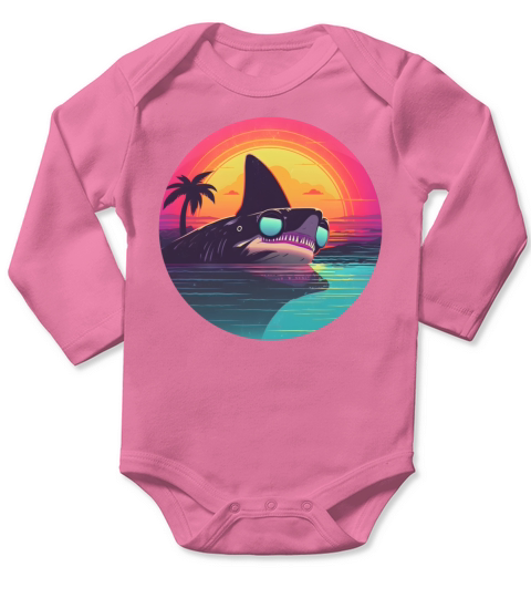 80s 90s Style Shark Vintage Long Sleeve Baby One-Piece