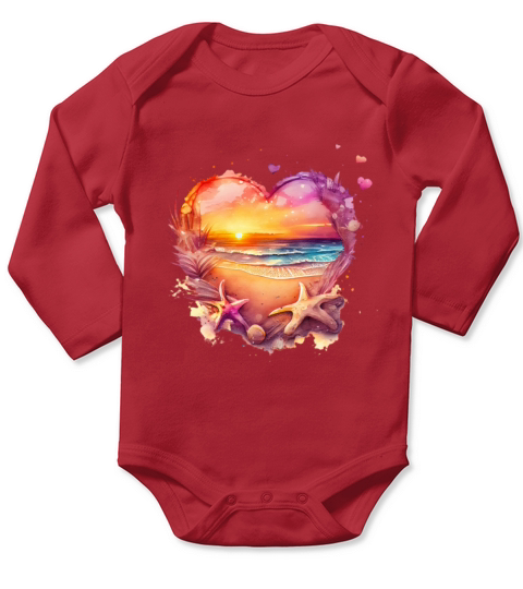 Retro Beach Heart Sunset Watercolor 2 Long Sleeve Baby One-Piece