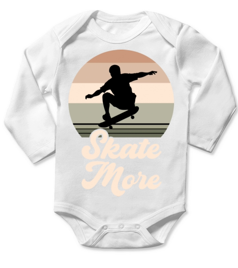 Skate More Vintage Retro Sunset Long Sleeve Baby One-Piece