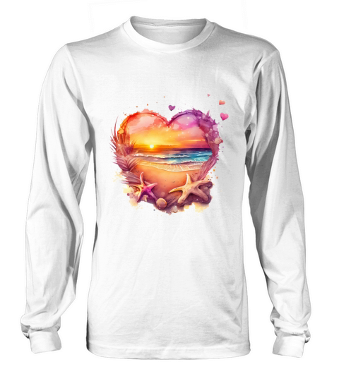 Retro Beach Heart Sunset Watercolor 2 Long sleeved Unisex