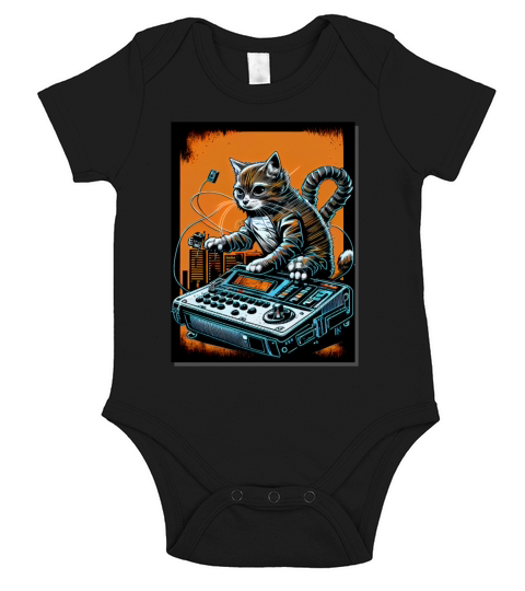 Cat Synthesizer Analogue Synth Vintage Studio Gear Short Sleeve Baby One-Piece
