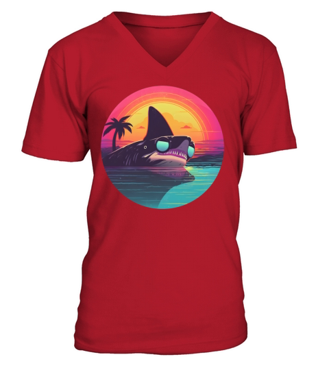 80s 90s Style Shark Vintage V-Neck T-shirt