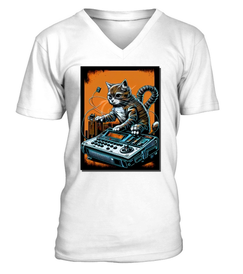 Cat Synthesizer Analogue Synth Vintage Studio Gear V-Neck T-shirt