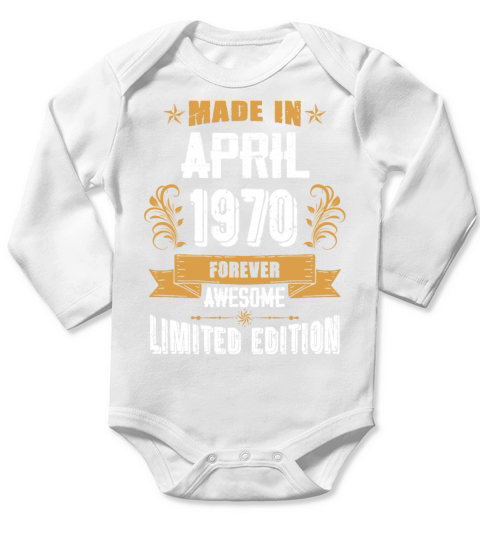 April 1970 Vintage Birthday Present Long Sleeve Baby One-Piece