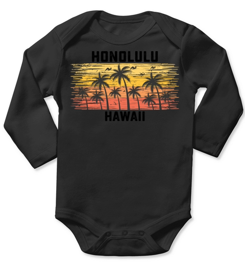 Honolulu Hawaii Summer Retro VIntage Vacation Long Sleeve Baby One-Piece