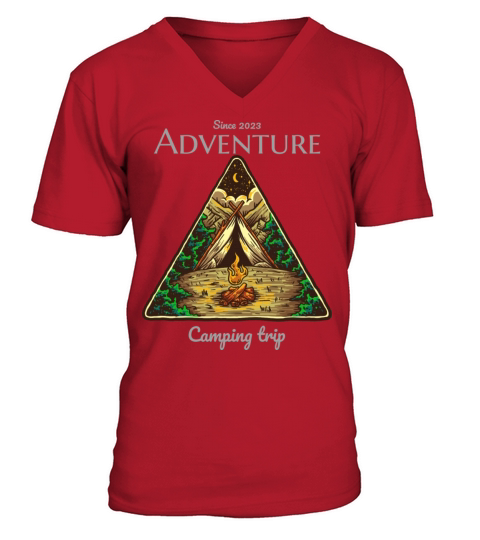 Adventure camping trip travel nature mountains V-Neck T-shirt