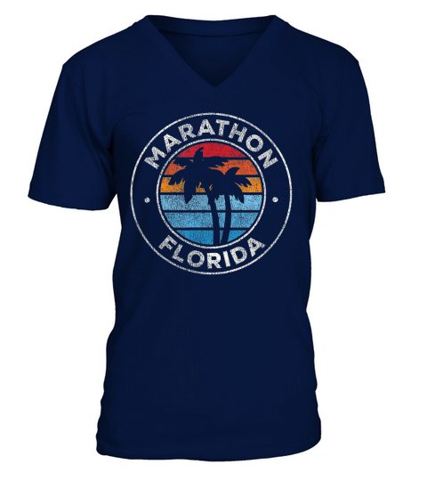 Marathon Florida FL Vintage Graphic Retro 70s V-Neck T-shirt