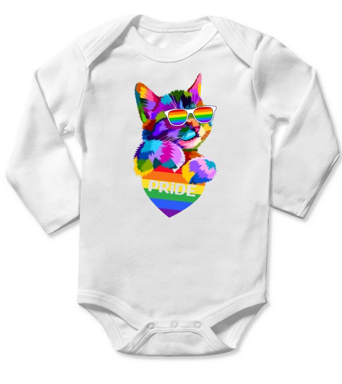 Funny Cat Sunglasses Rainbow LGBT Flag Gay Pride Month 2023 Long Sleeve Baby One-Piece