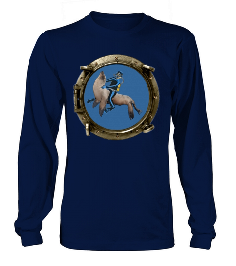 Porthole View of a SCUBA Diver Riding a Sea Lion Long sleeved Unisex