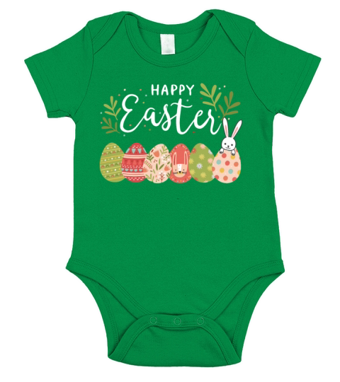 Happy Easter Spring Flowers Bunny Rabbit Egg Hunt Short Sleeve Baby One-Piece
