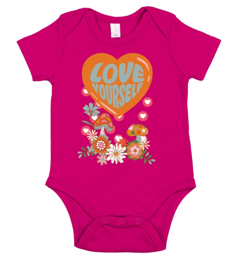 Love yourself retro groovy self care Valentine Short Sleeve Baby One-Piece
