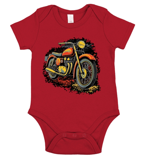 Retro Motorcycle Bold and Colorful Vintage Short Sleeve Baby One-Piece