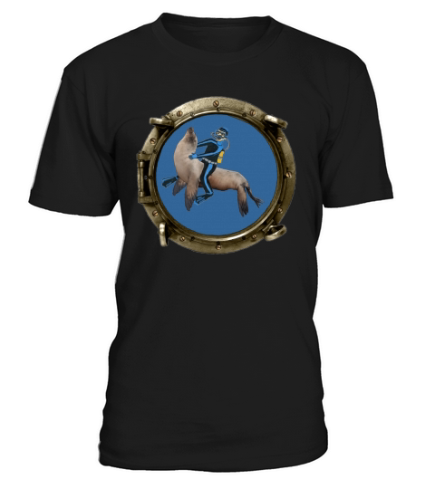 Porthole View of a SCUBA Diver Riding a Sea Lion T-Shirt Unisex