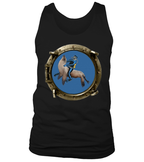 Porthole View of a SCUBA Diver Riding a Sea Lion Tank Top Unisex